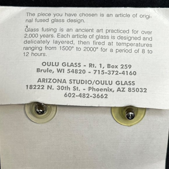 Vintage Oulu Yellow, Green, Red & Blue Glass Fused Pierced Earrings (3259) - Picture 4 of 6